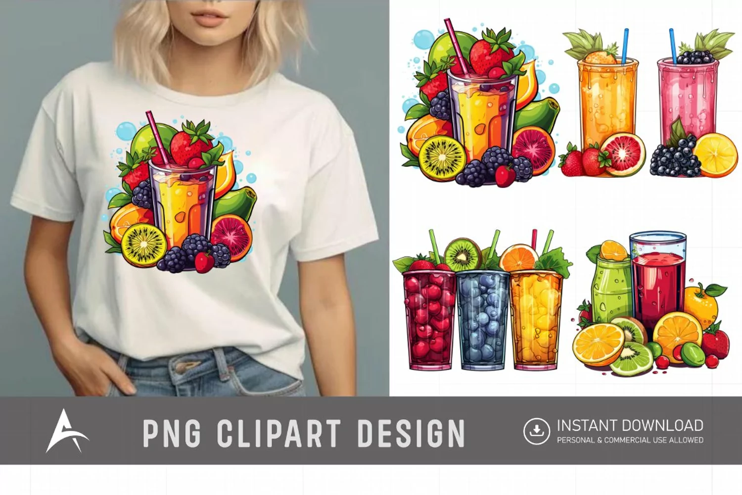 Watercolor Colorful Fruit Juice Clipart product image 1