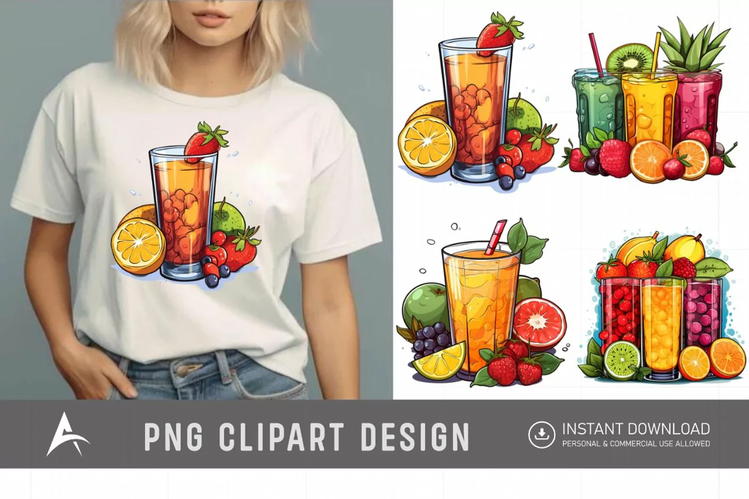 Watercolor Colorful Fruit Juice Clipart product image 1