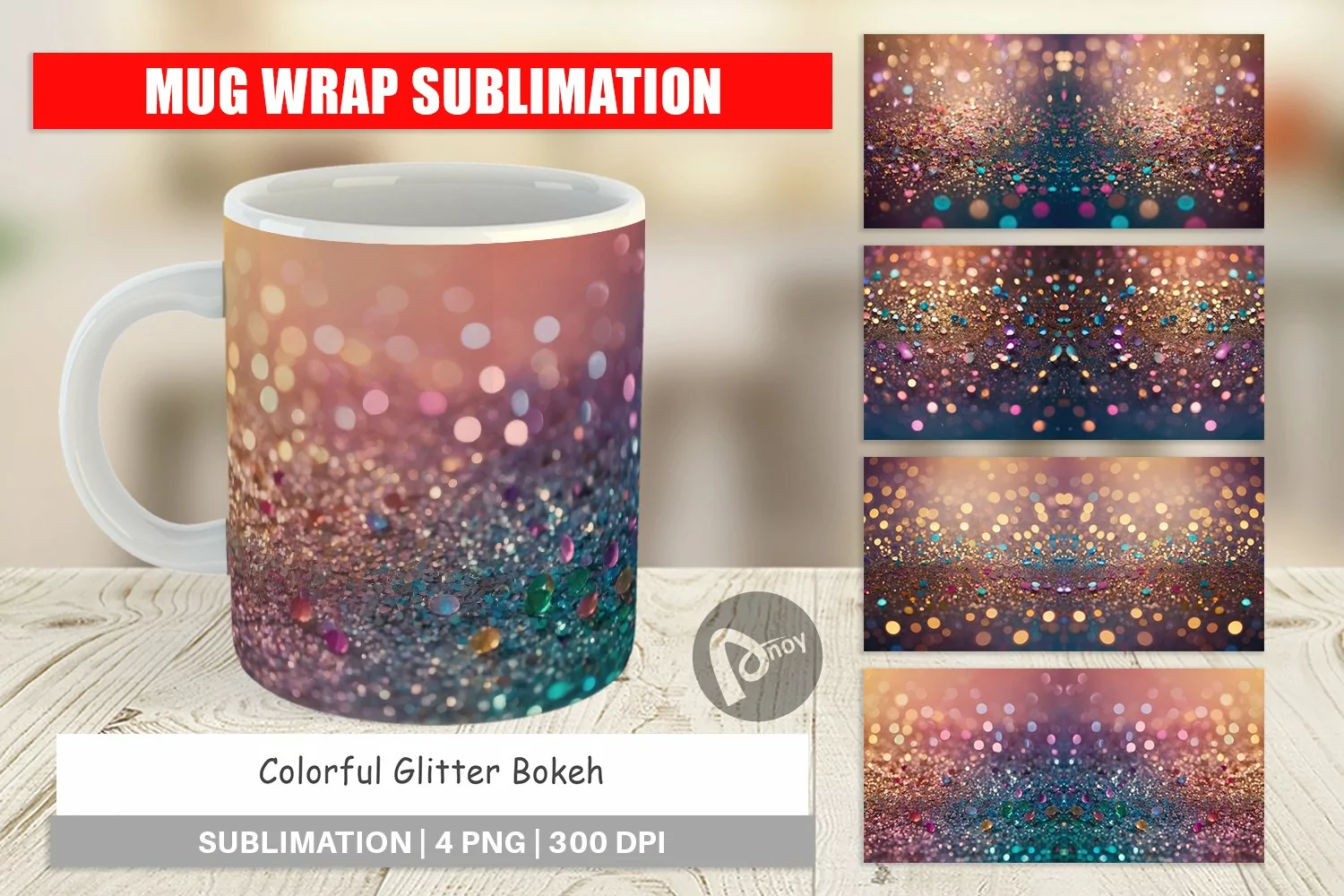 Mug Wrap Design Colorful Glitter Bokeh product image 1