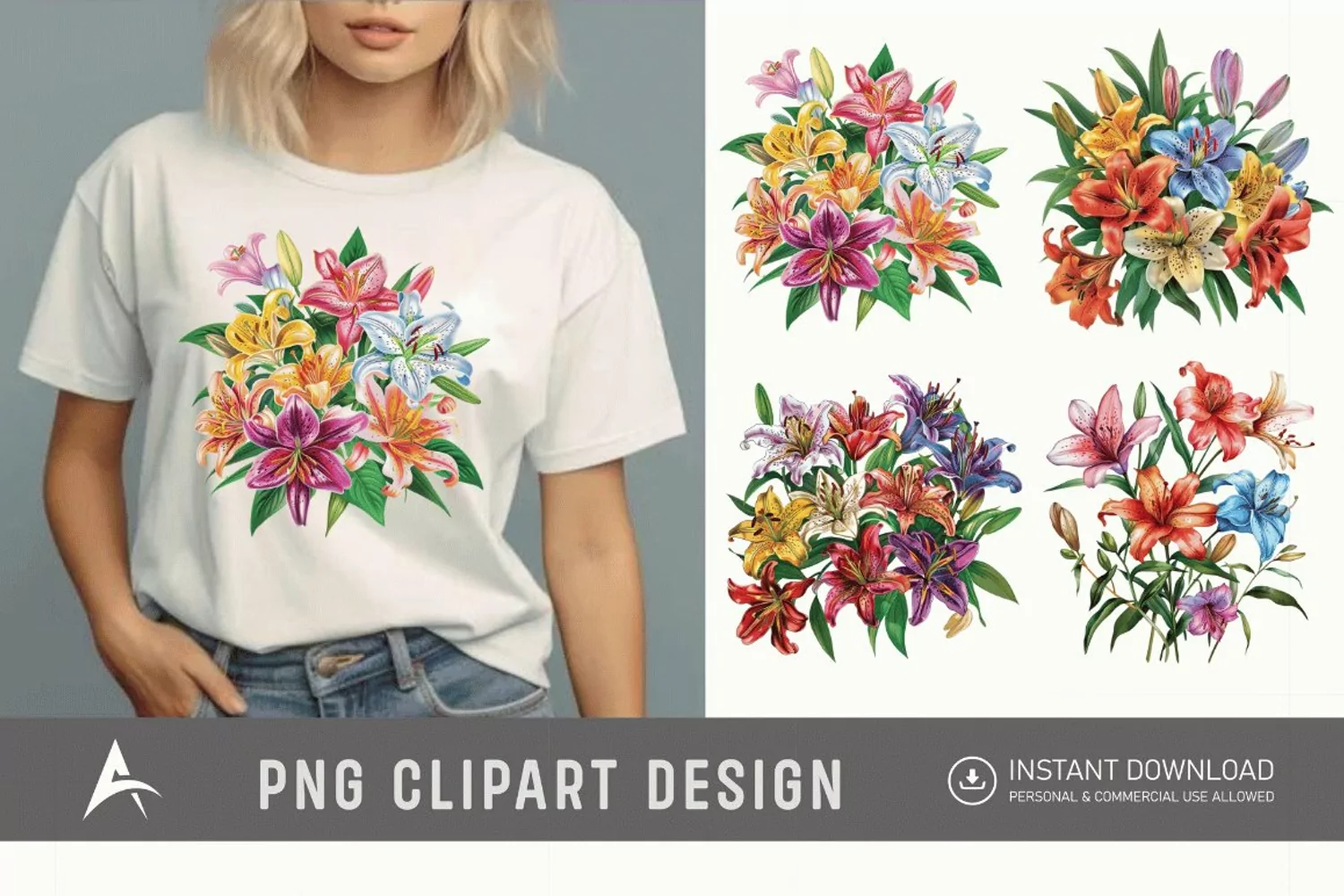 Watercolor Colorful Lily Bouquet Clipart product image 1