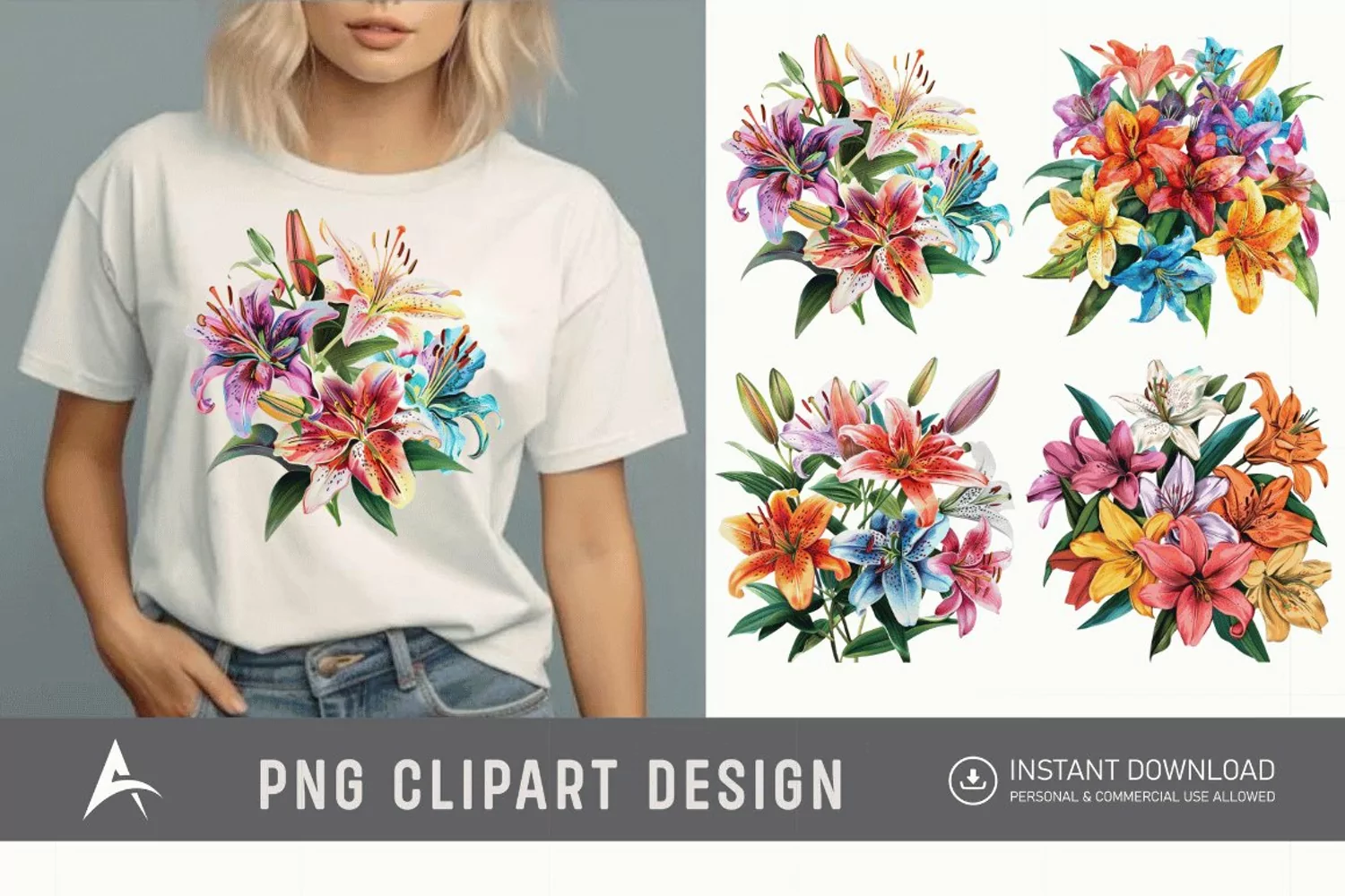 Watercolor Colorful Lily Bouquet Clipart product image 1
