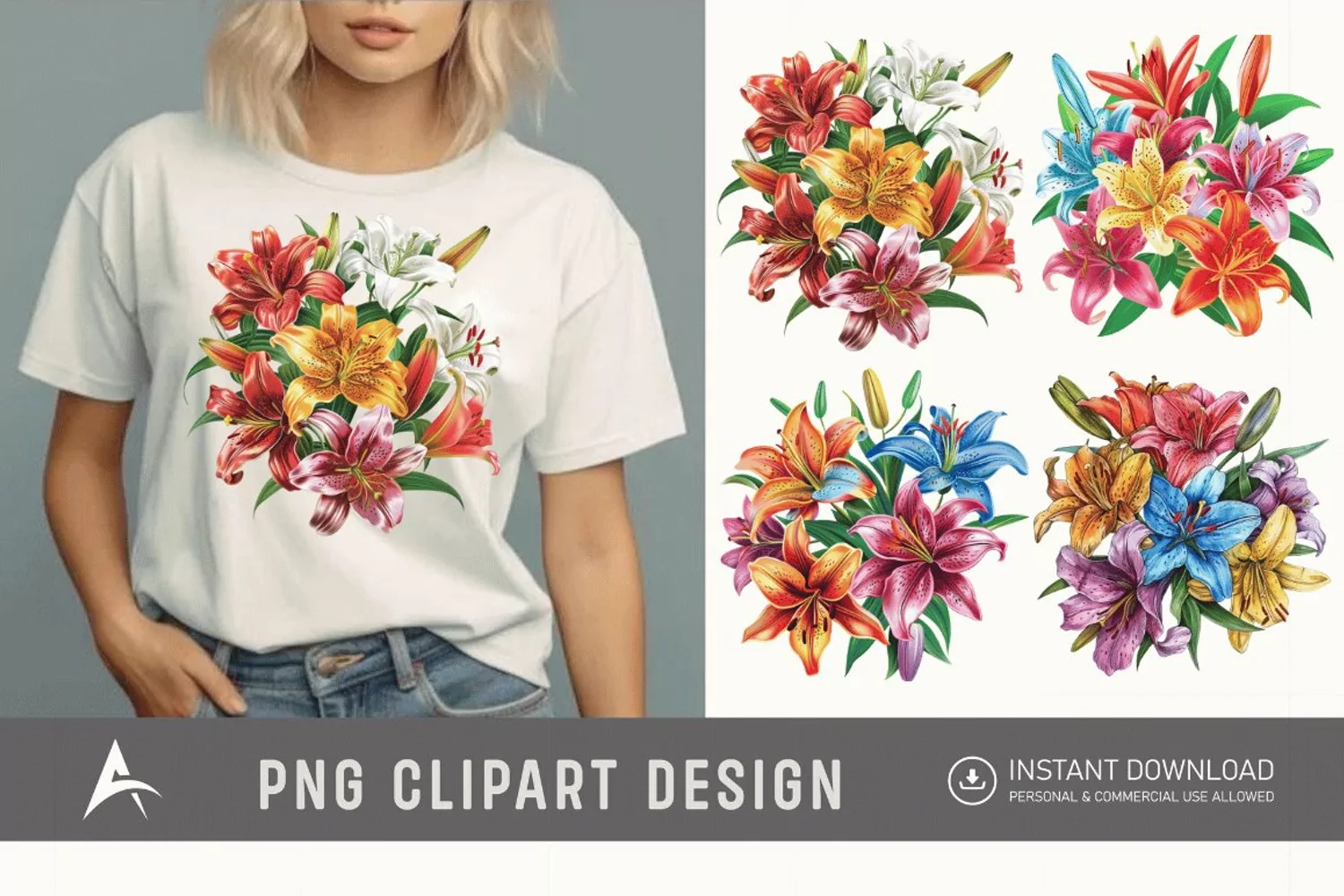 Watercolor Colorful Lily Bouquet Clipart product image 1