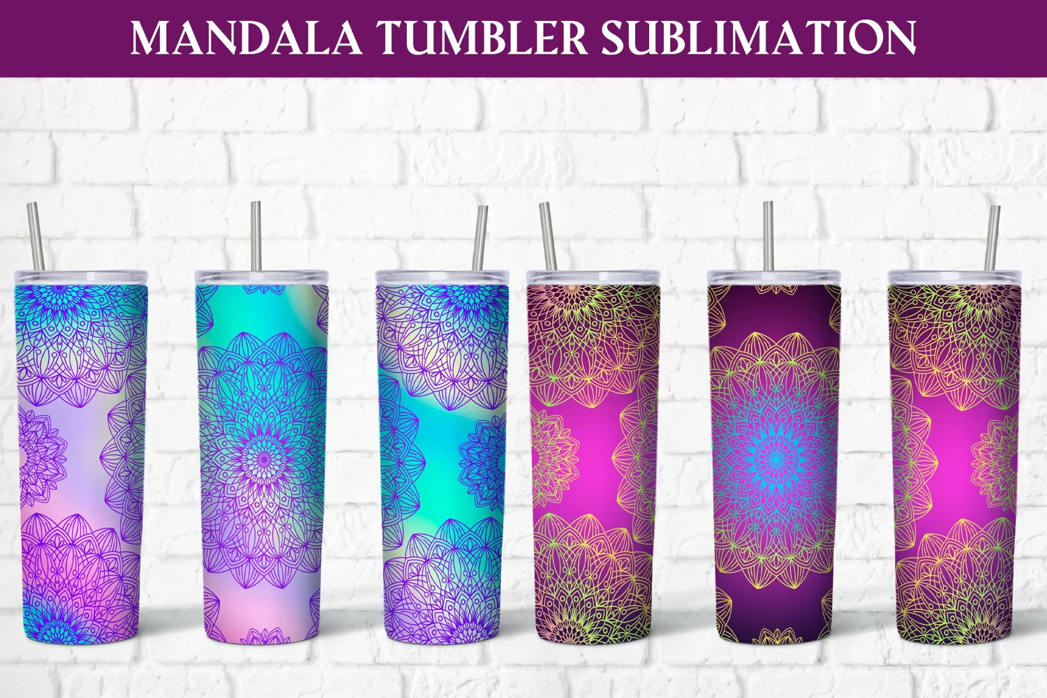 Colorful mandala tumbler sublimation design wrap 20 Oz product image 1
