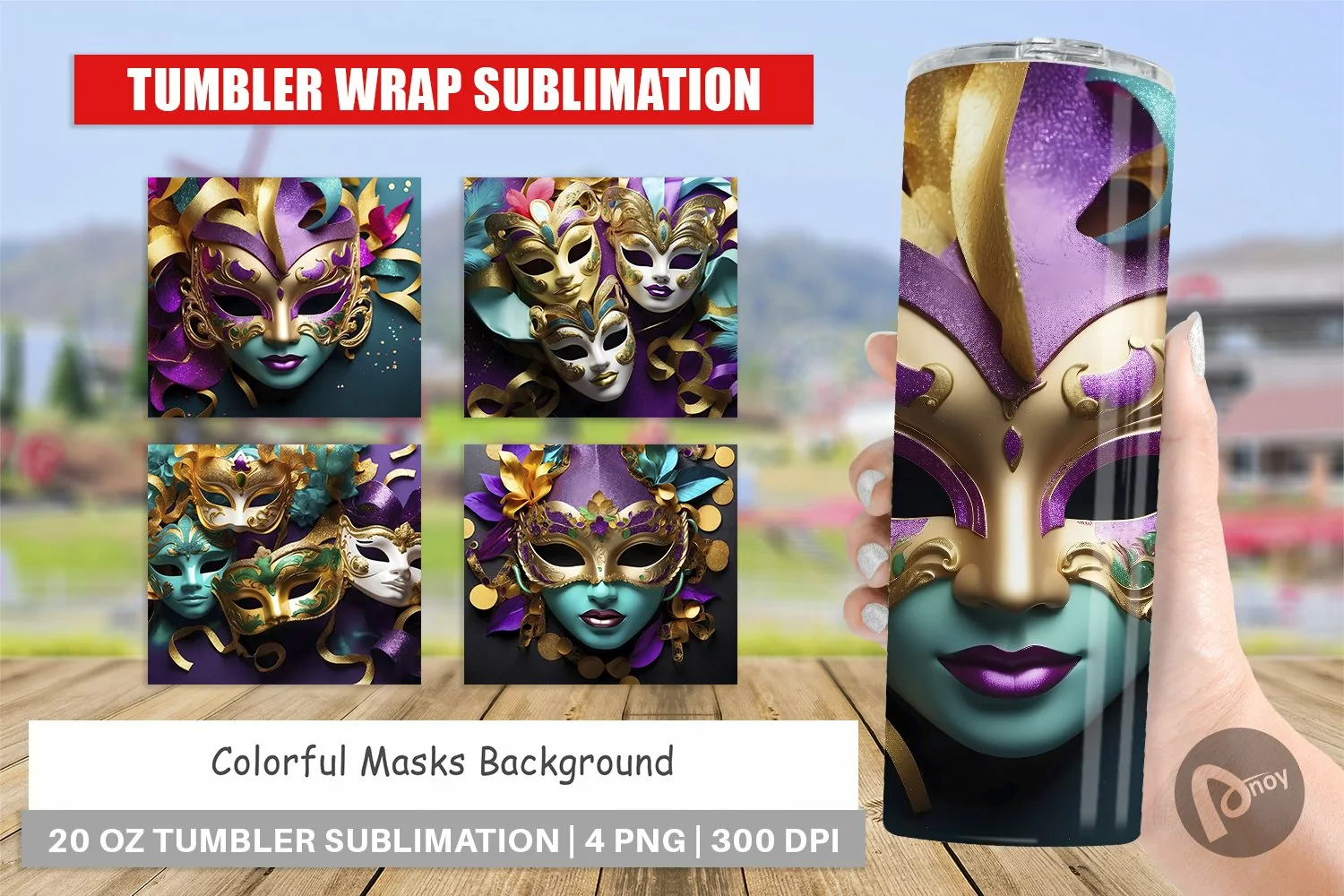 Tumbler Sublimation Wrap Mardi Gras Masks product image 1