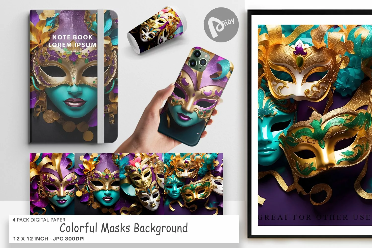 Digital Paper Mardi Gras Masks product image 1