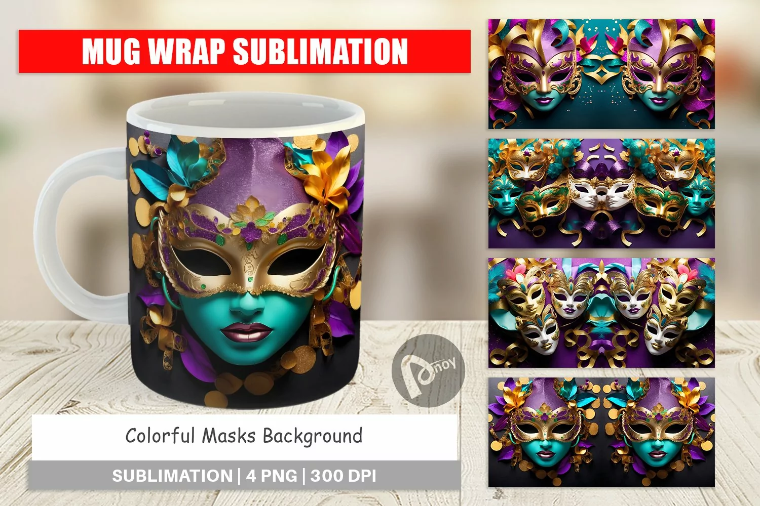 Mug sublimation design Mardi Gras Masks product image 1