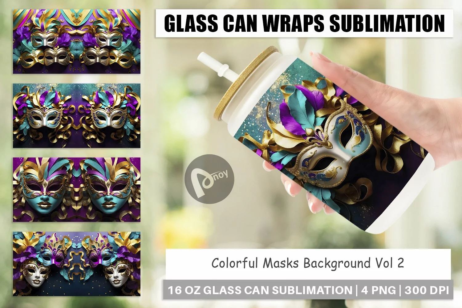 Glass Can Wraps Mardi Gras Masks product image 1