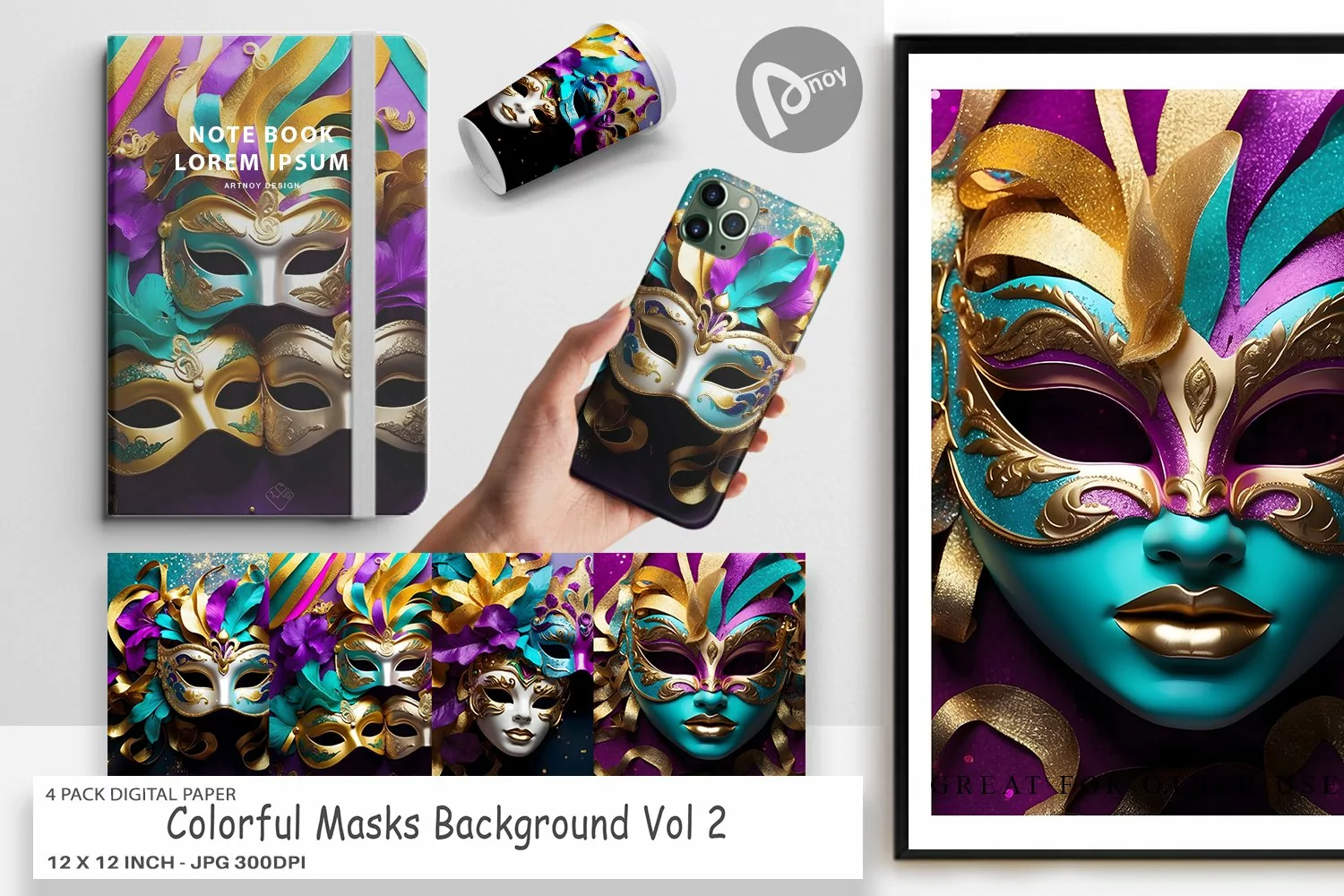 Digital Paper Mardi Gras Masks product image 1