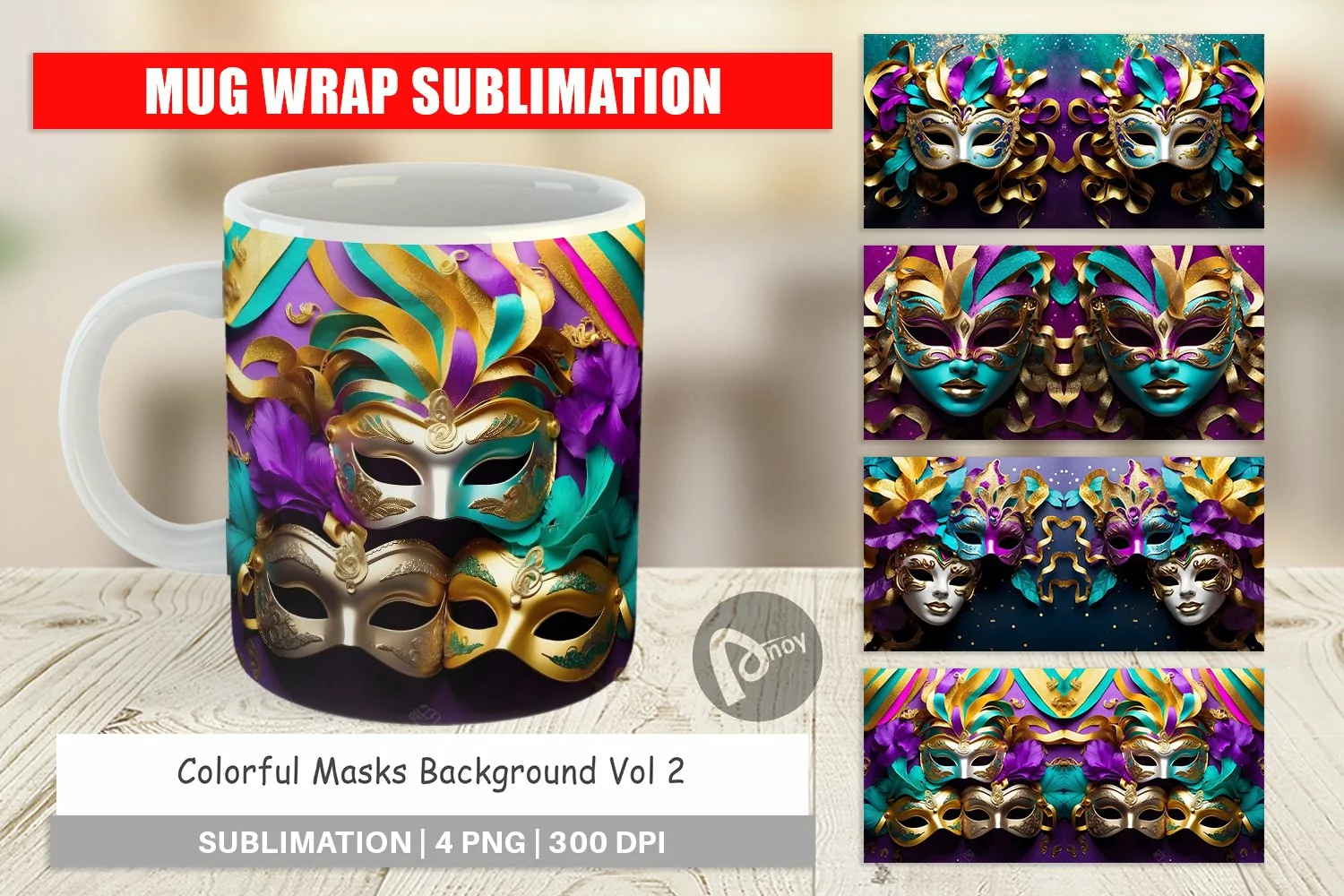 Mug sublimation design Mardi Gras Masks product image 1