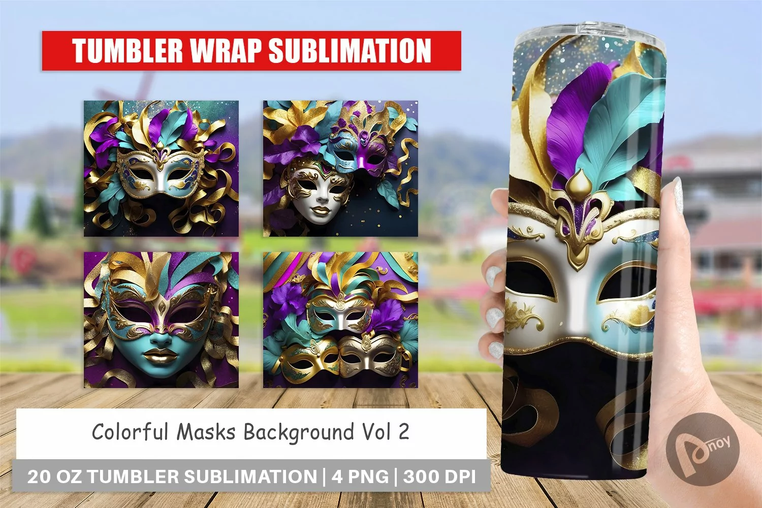 Tumbler Sublimation Wrap Mardi Gras Masks product image 1