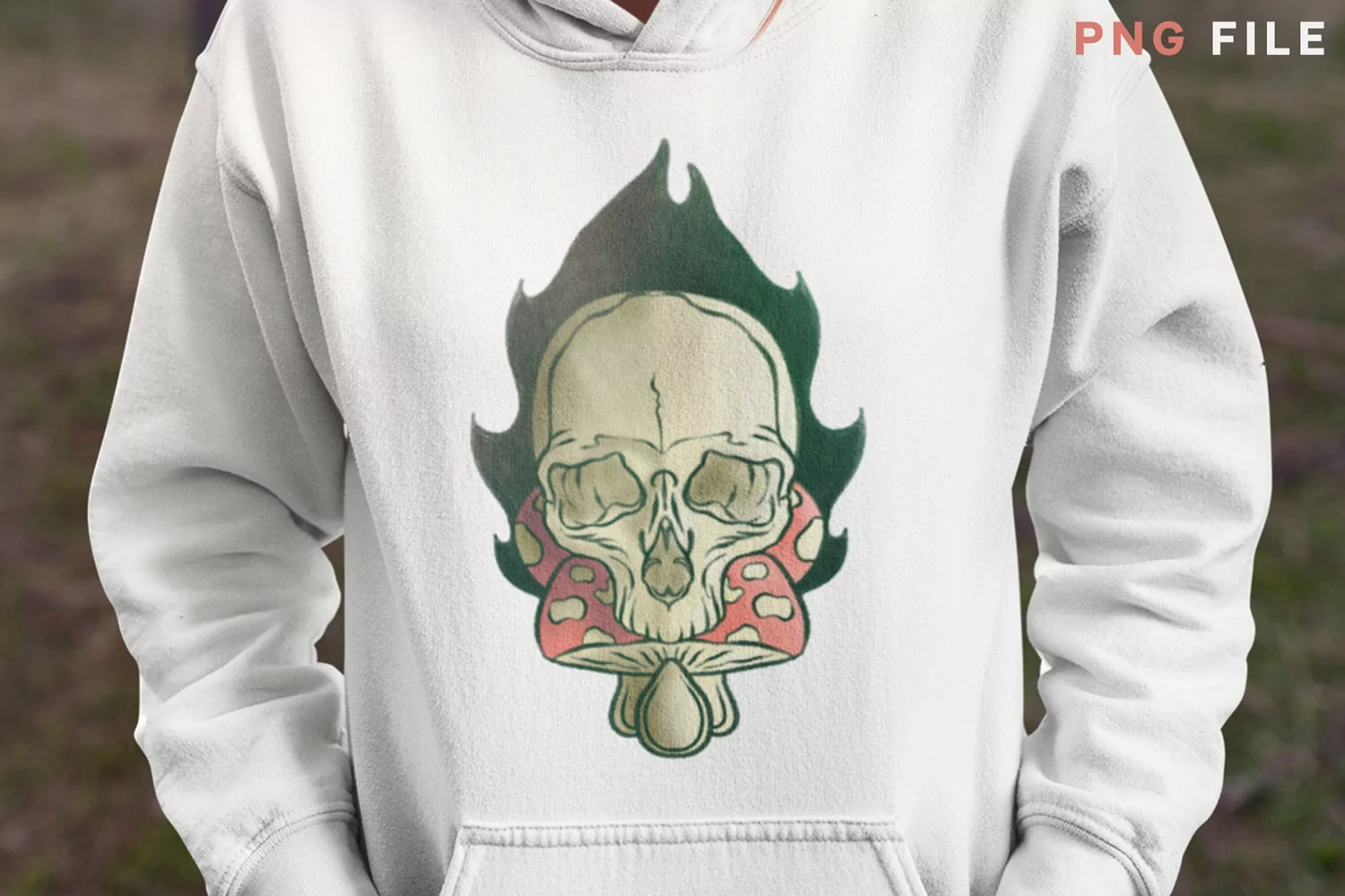 Human Skull and Mushrooms on Black Fire, Digital Painting product image 1