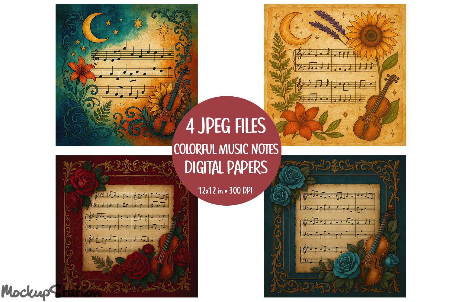 Vintage Music Note Papers Printable for Scrapbooking Crafts product image 1