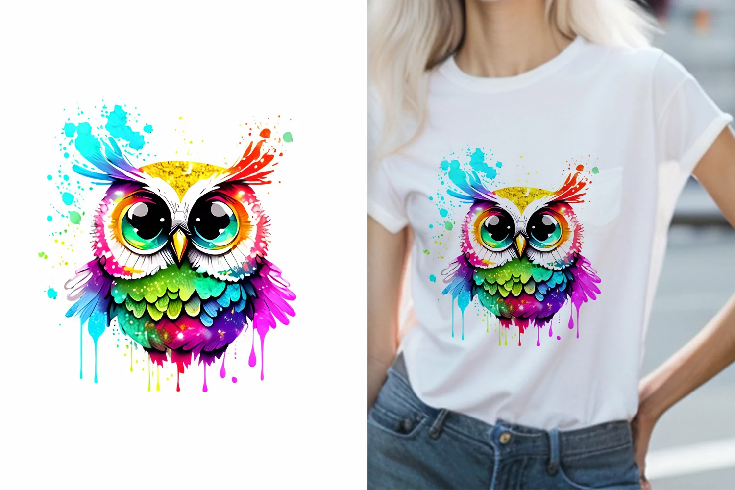 Colorful Paint Splash glitter Cute Owl Sublimation Design product image 1