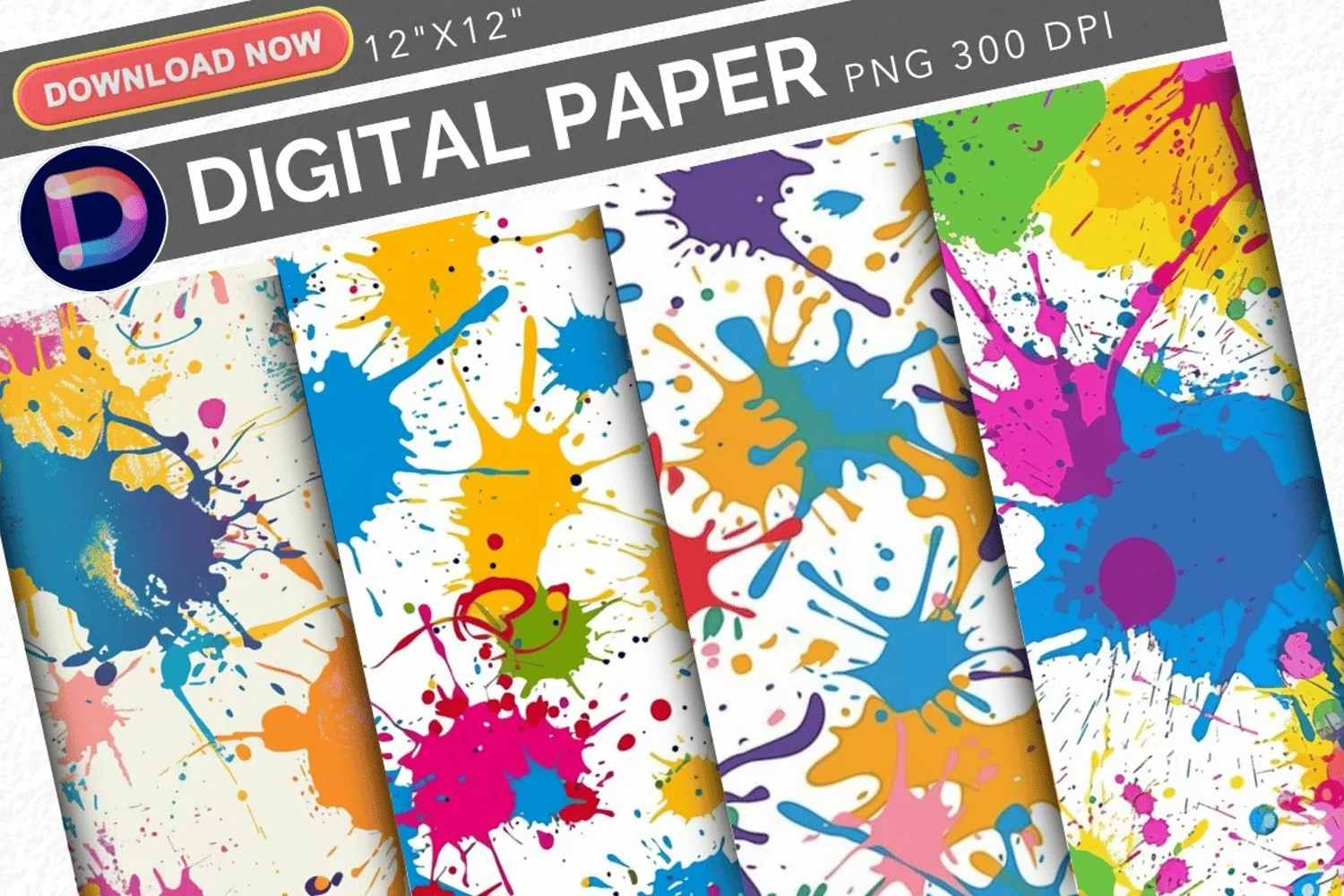 Colorful Paint Splashes Digital Paper product image 1