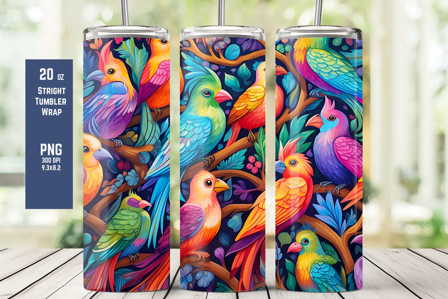 Colorful Parrots Tumbler Wrap for Sublimation product image 1