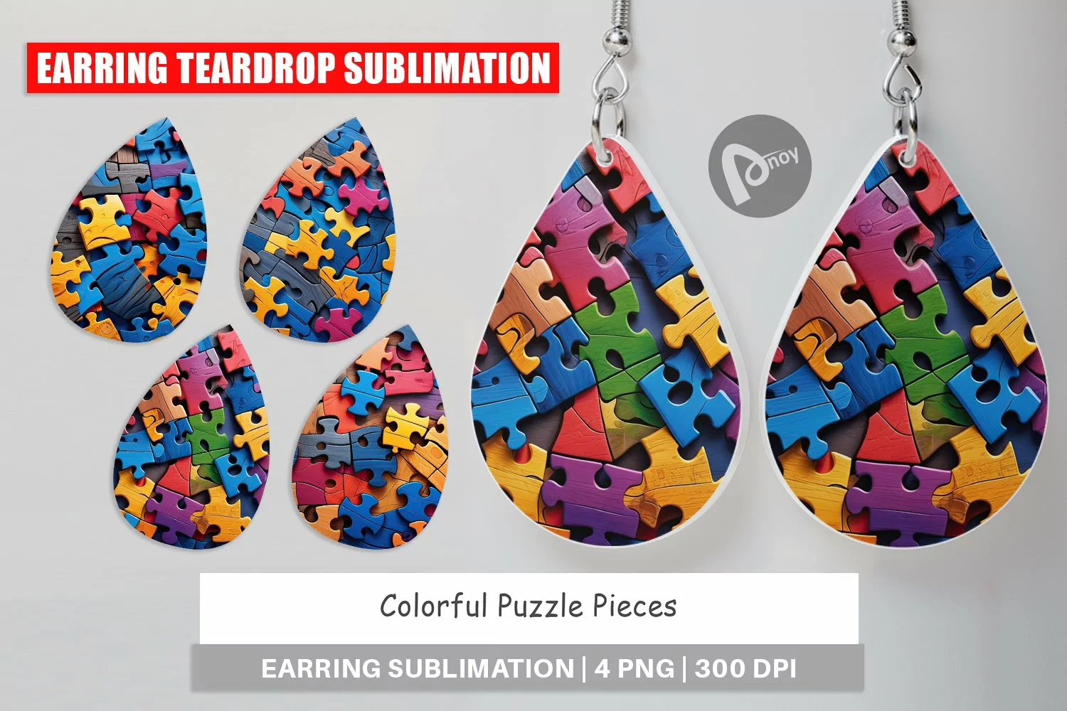 Earring Teardrop Colorful Puzzle Pieces product image 1
