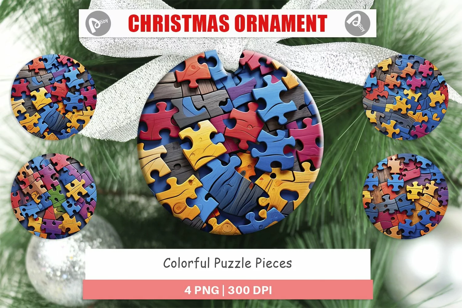 Christmas Ornaments Colorful Puzzle Pieces product image 1
