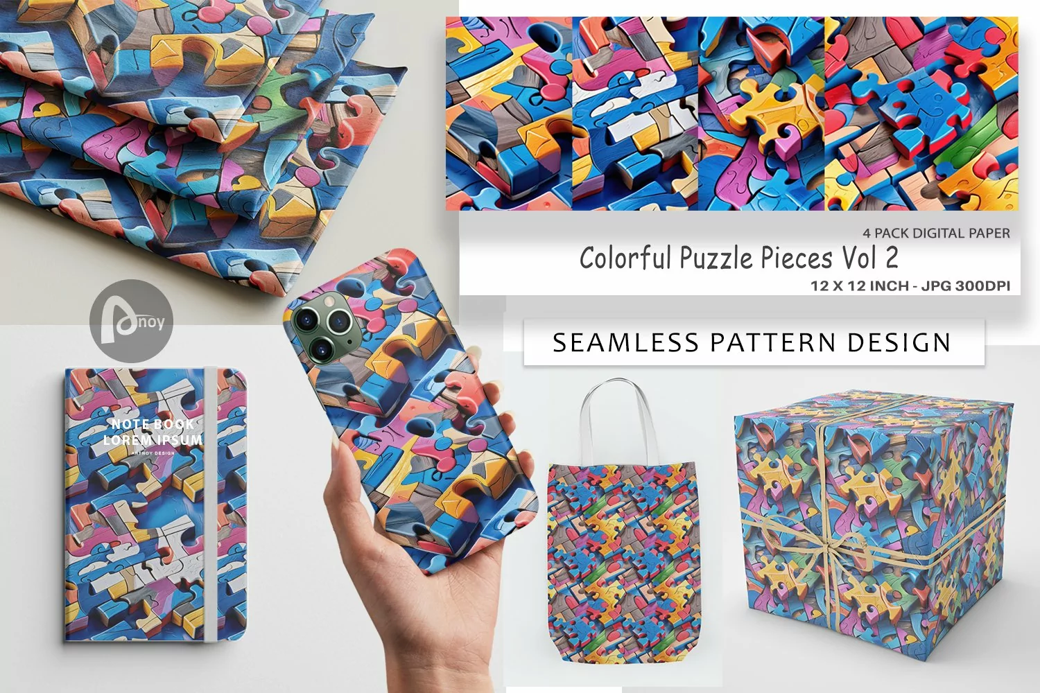 Digital Paper Colorful Puzzles Pattern product image 1