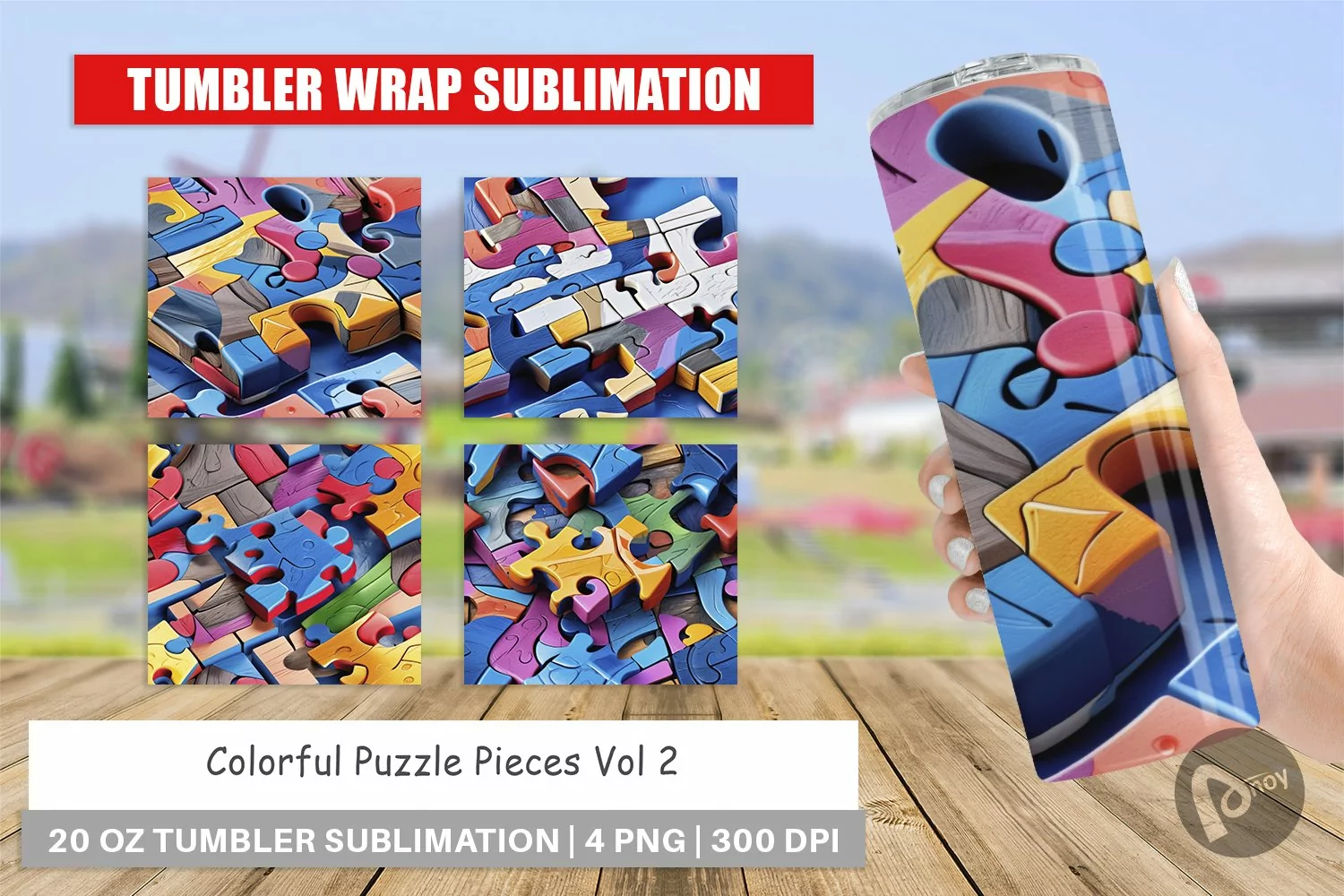 Tumbler Wrap Colorful Puzzles Pattern product image 1