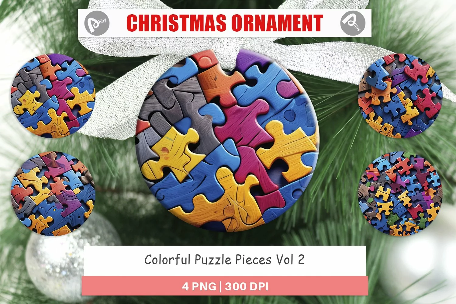 Christmas Ornaments Colorful Puzzle Pieces product image 1