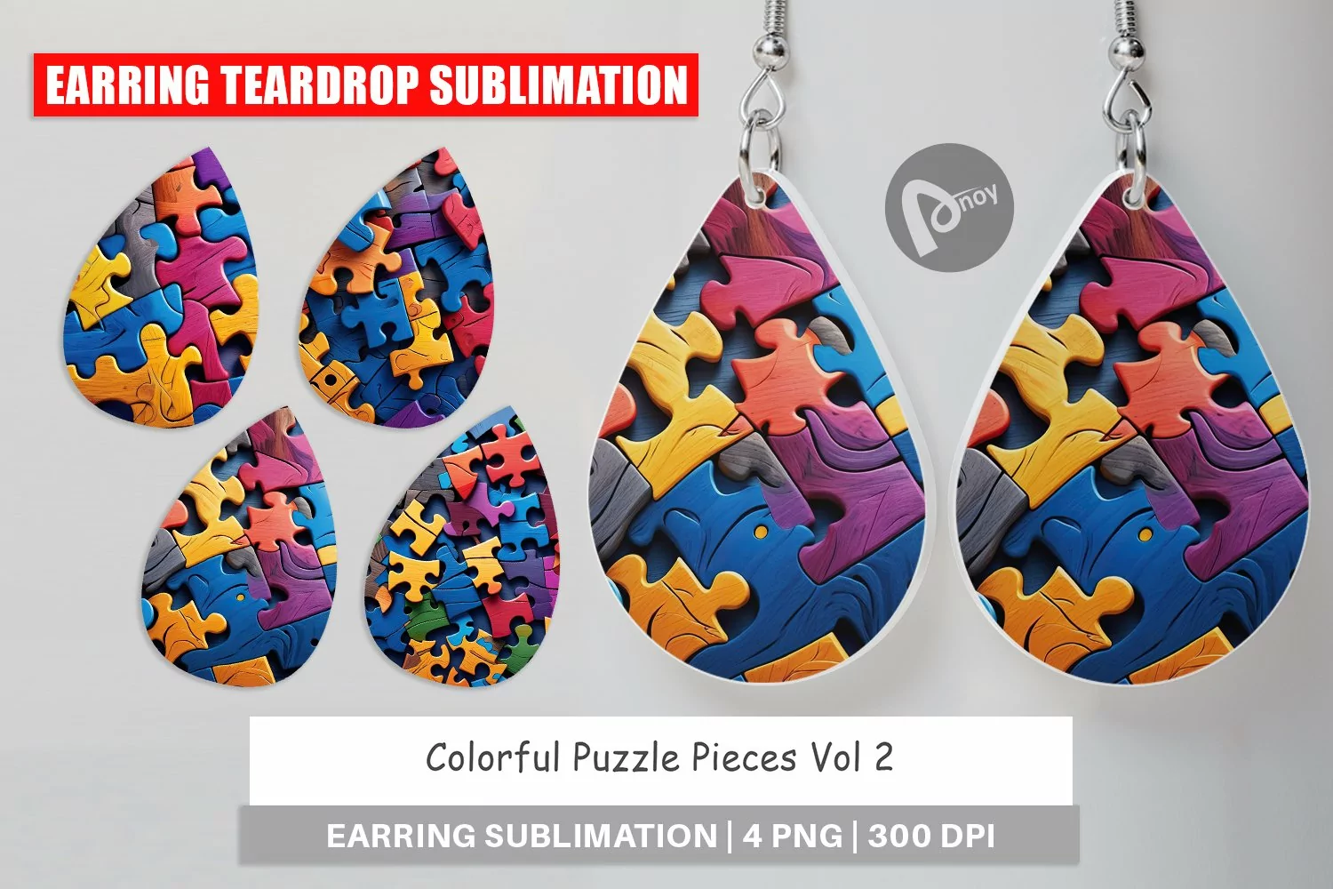 Earring Teardrop Colorful Puzzle Pieces product image 1