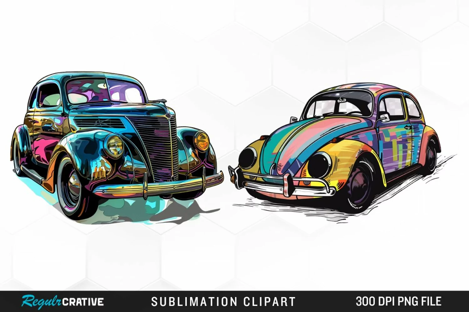 Colorful Retro Car PNG Clipart product image 1