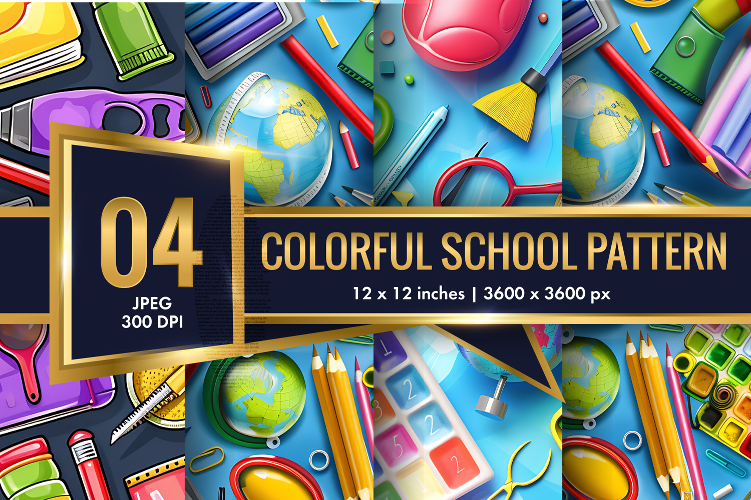 Colorful School Elements Pattern | Cute Kids Digital Paper product image 1