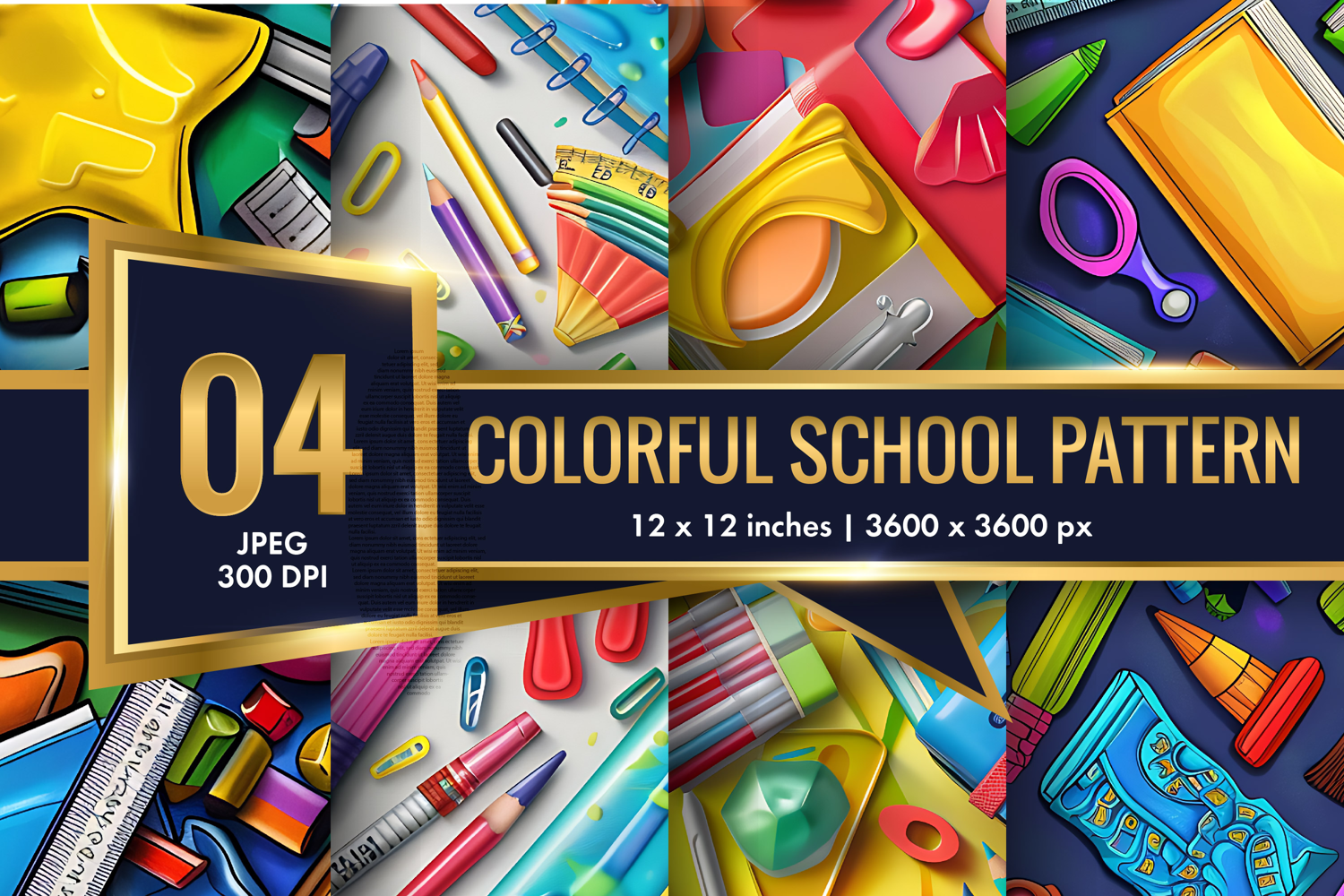 Colorful School Elements Pattern | Cute Kids Digital Paper product image 1