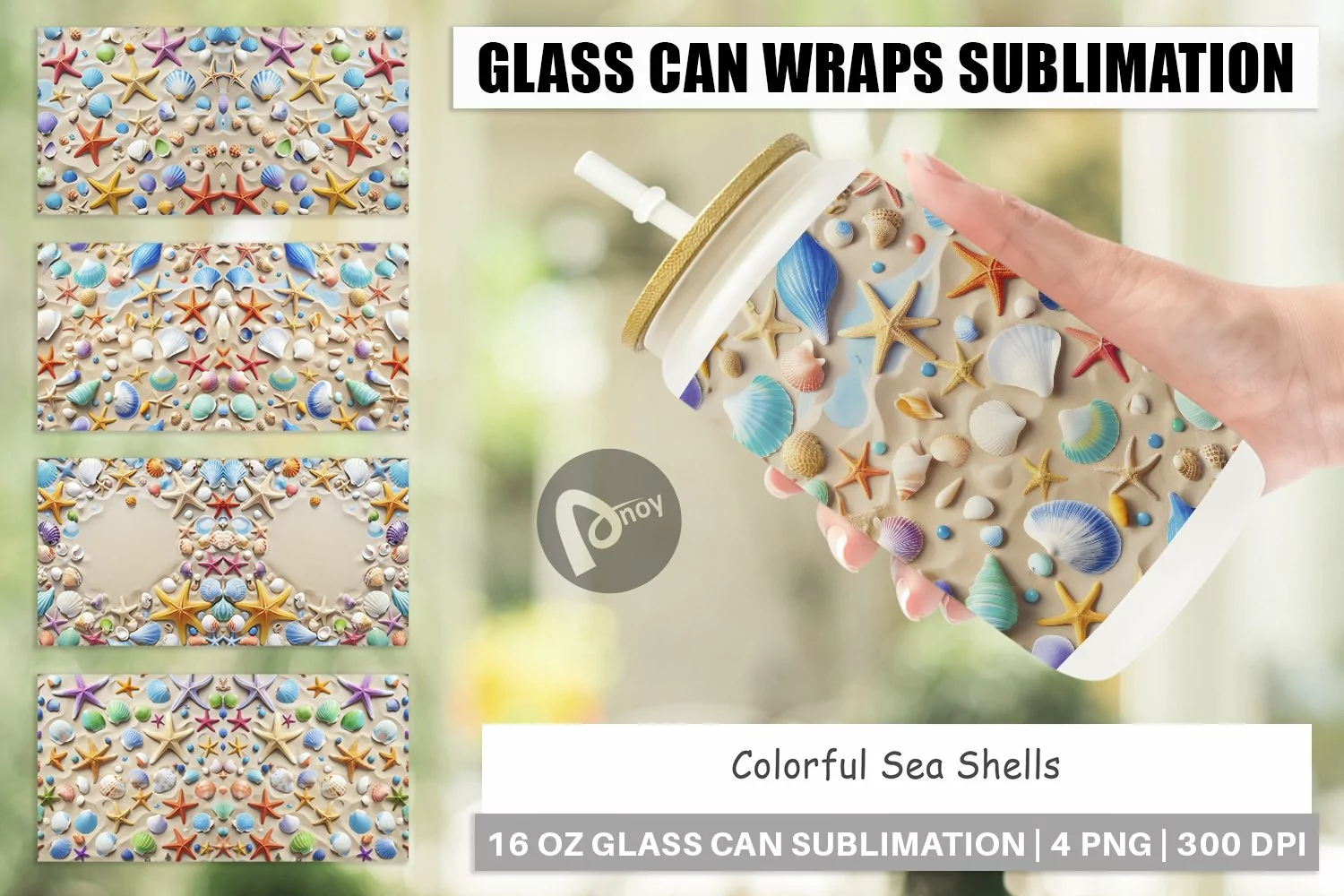 Glass Can Wraps Colorful Seashells product image 1