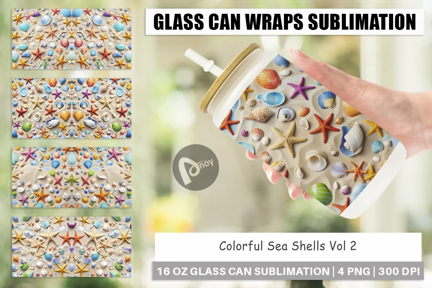 Glass Can Wraps Colorful Seashells product image 1