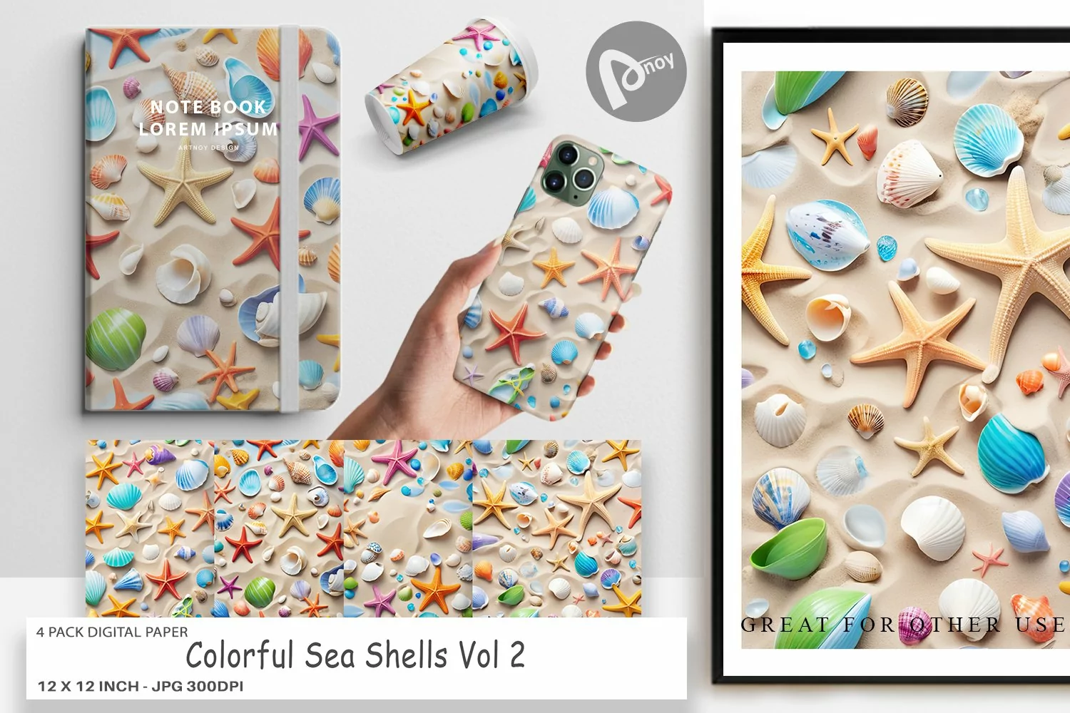 Digital Paper Colorful Seashells product image 1