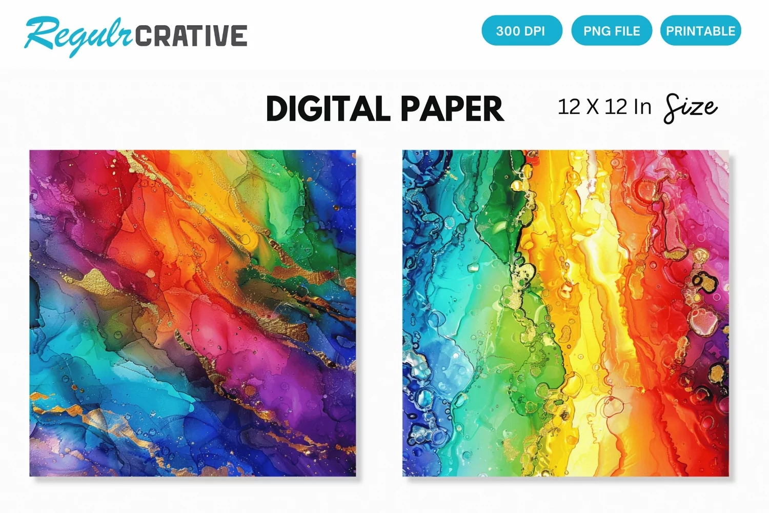 Colorful Sparkling Rainbow Alcohol Ink Digital Paper product image 1