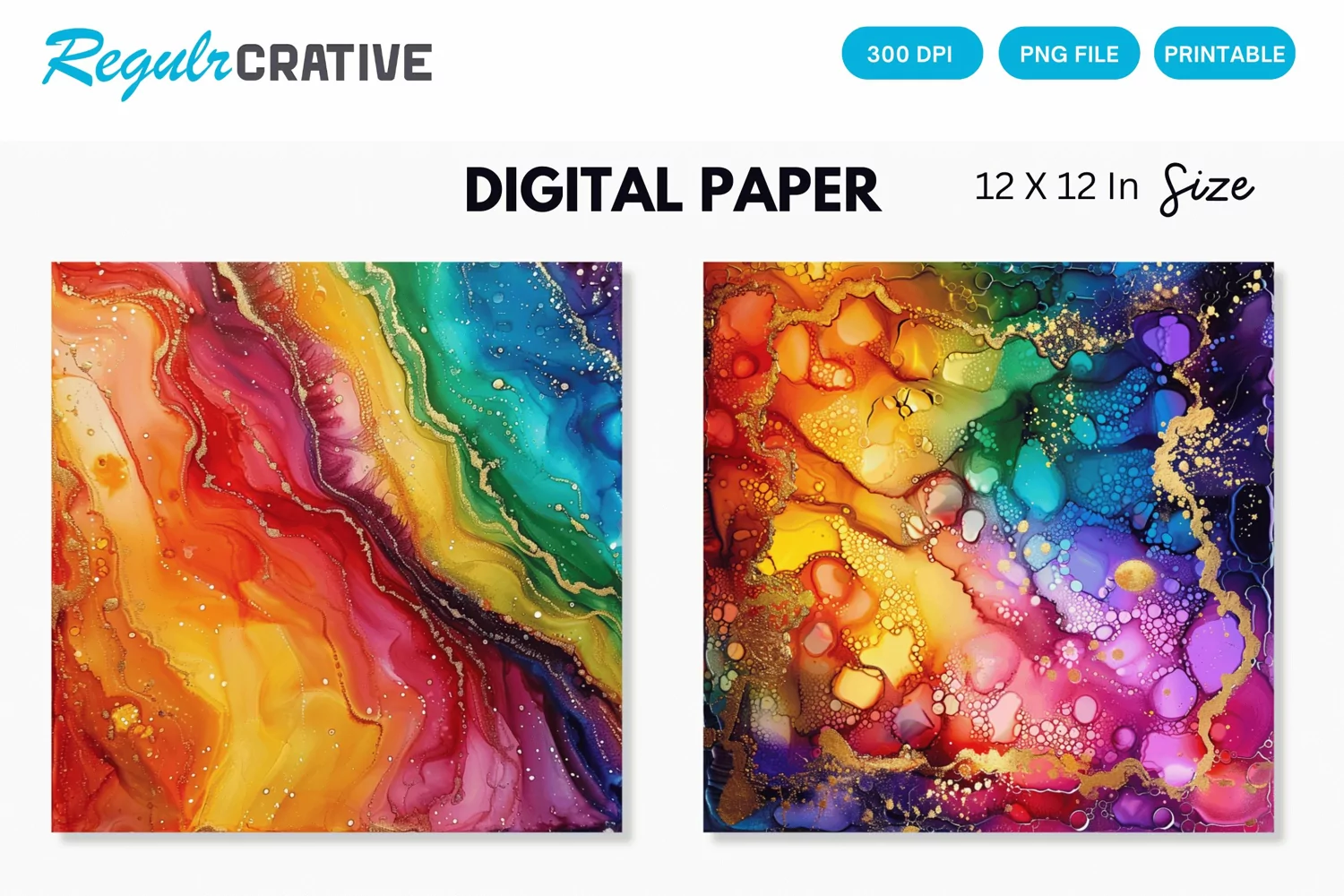 Colorful Sparkling Rainbow Alcohol Ink Digital Paper product image 1