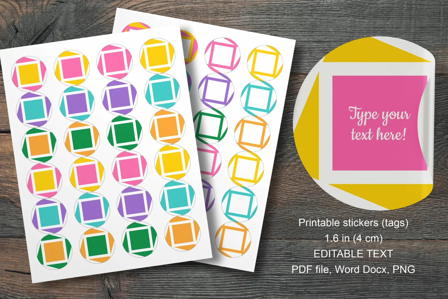 Colorful Squares Small Summer Round Labels 24 per Paper