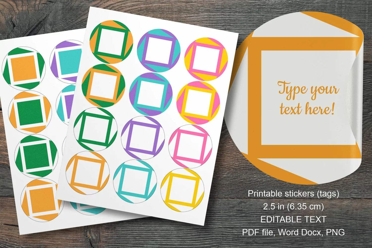 Colorful Squares Summer Round Labels 12 pcs per paper