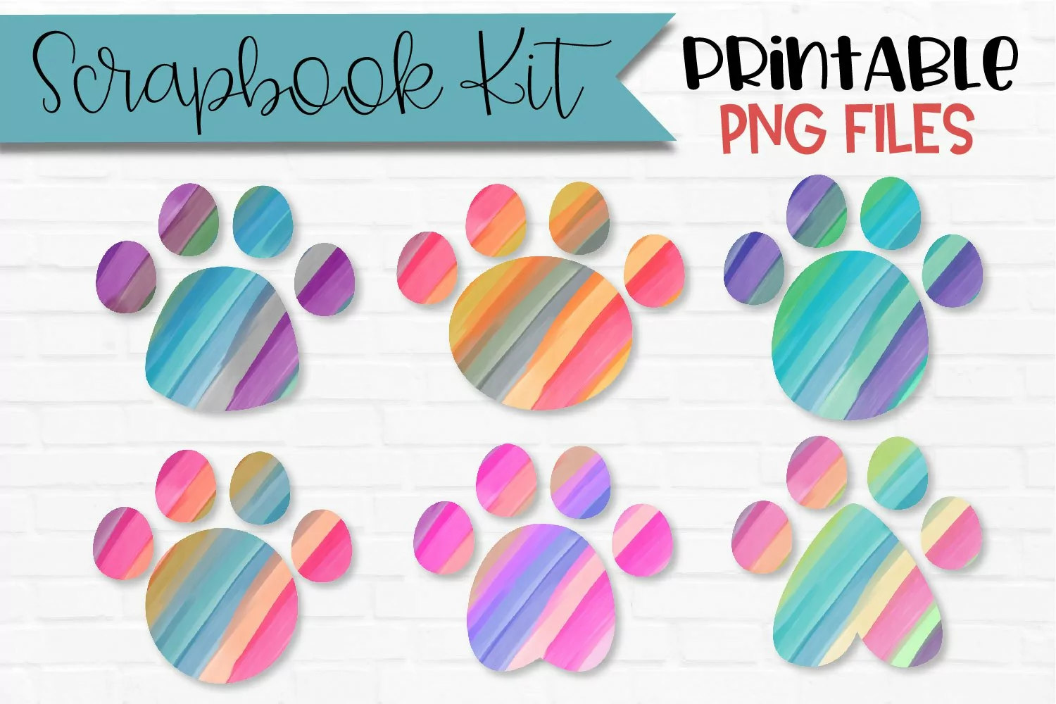Bright Colors Stripes Paw Prints Scrapbook Elements product image 1