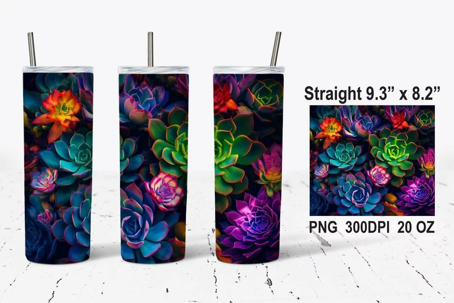 Succulent Tumbler Wrap, Succulent Sublimation Tumbler Wrap product image 1