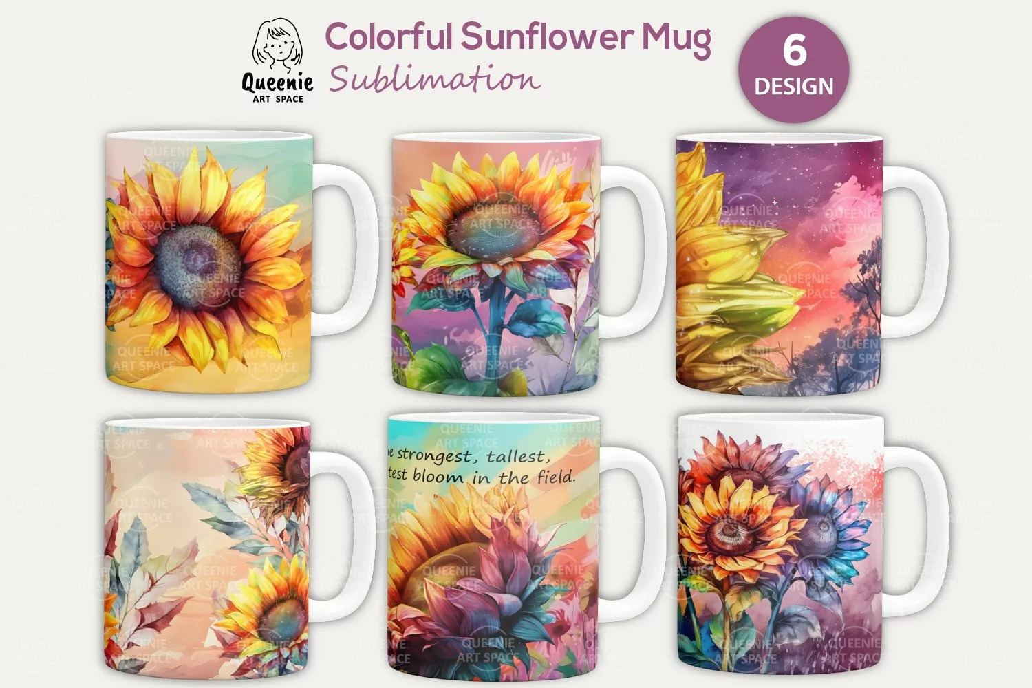 Colorful Sunflower Mug Sublimation | Flower Mug Wrap PNG product image 1