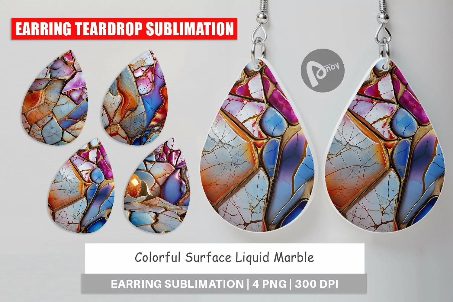 Earring Teardrop Colorful Liquid Marble product image 1