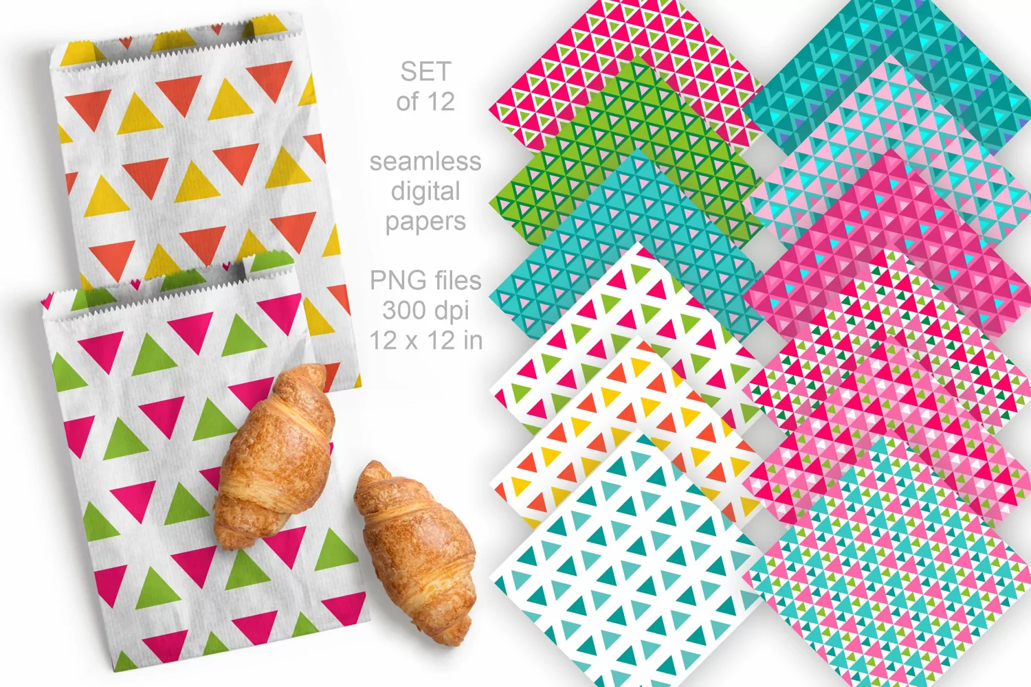 Colorful Triangles Seamless Patterned Digital Papers 12 PNG 