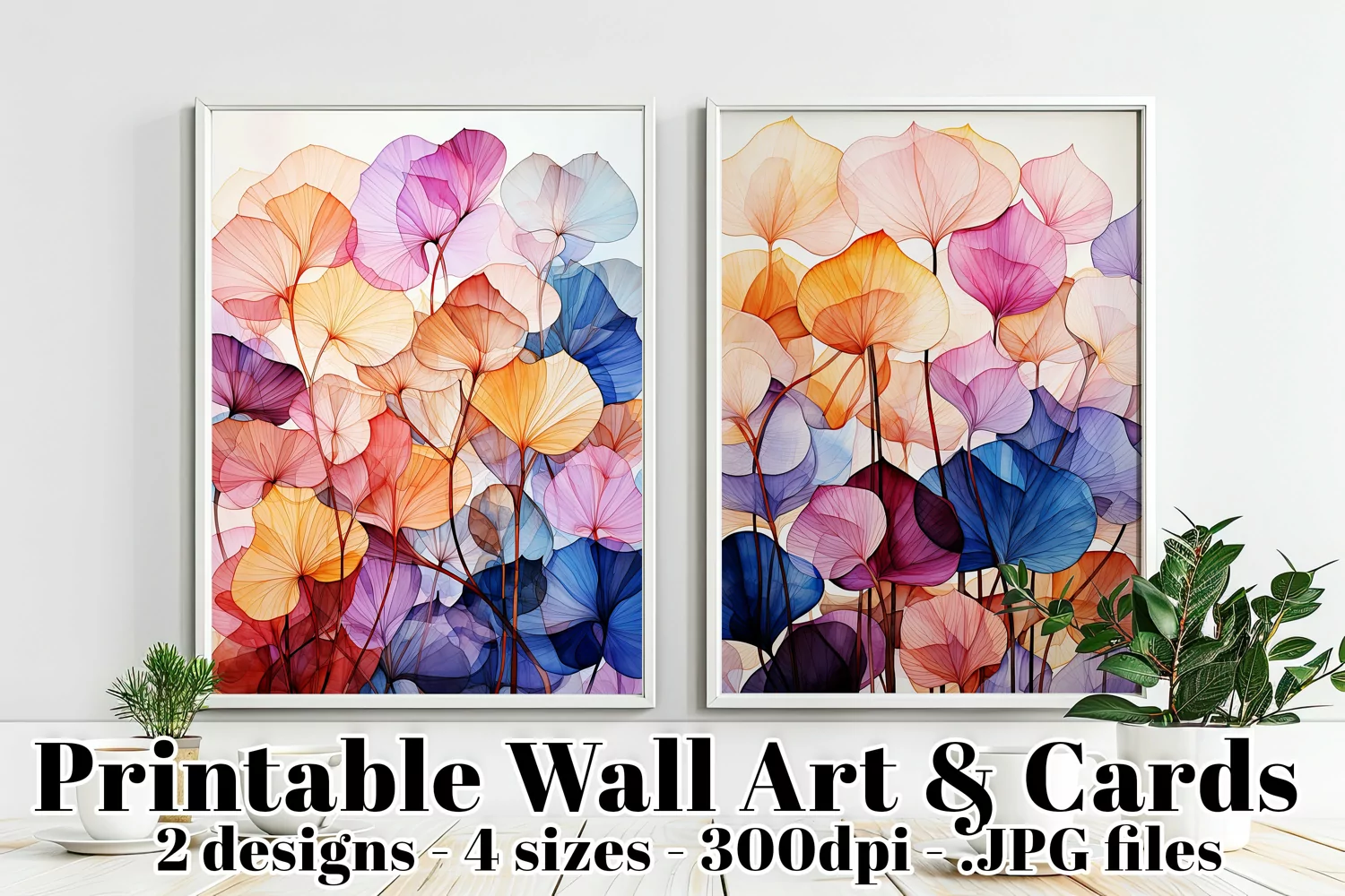 Watercolors Abstract Leaves Printable Cards and Posters, s1 product image 1