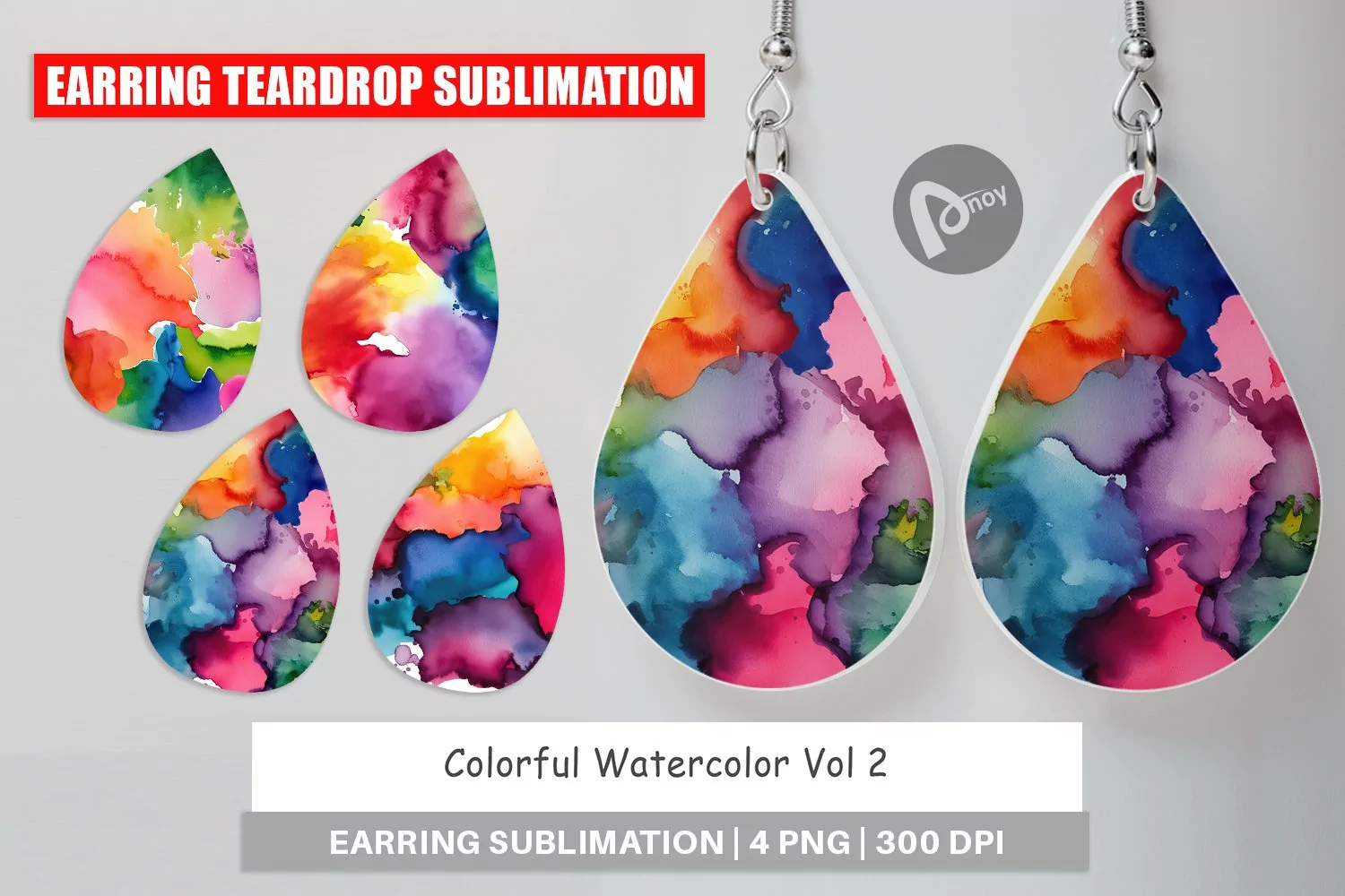 Earring Teardrop Colorful Watercolor product image 1