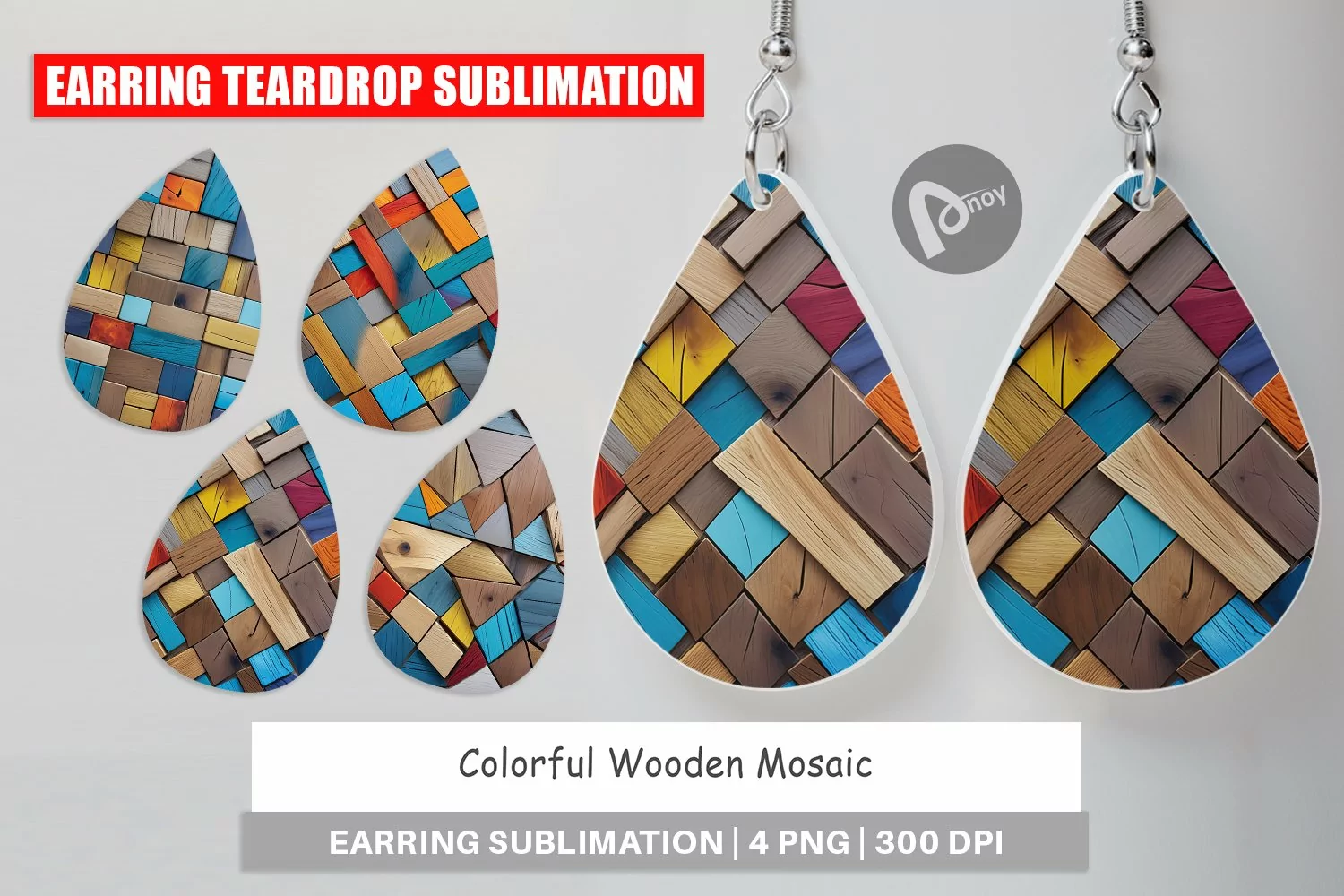 Earring Teardrop Colorful Wood Mosaic product image 1