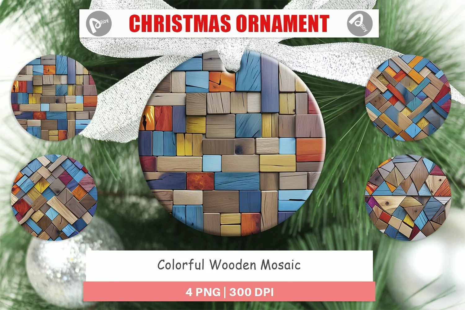 Christmas Ornaments Colorful Wood Mosaic product image 1