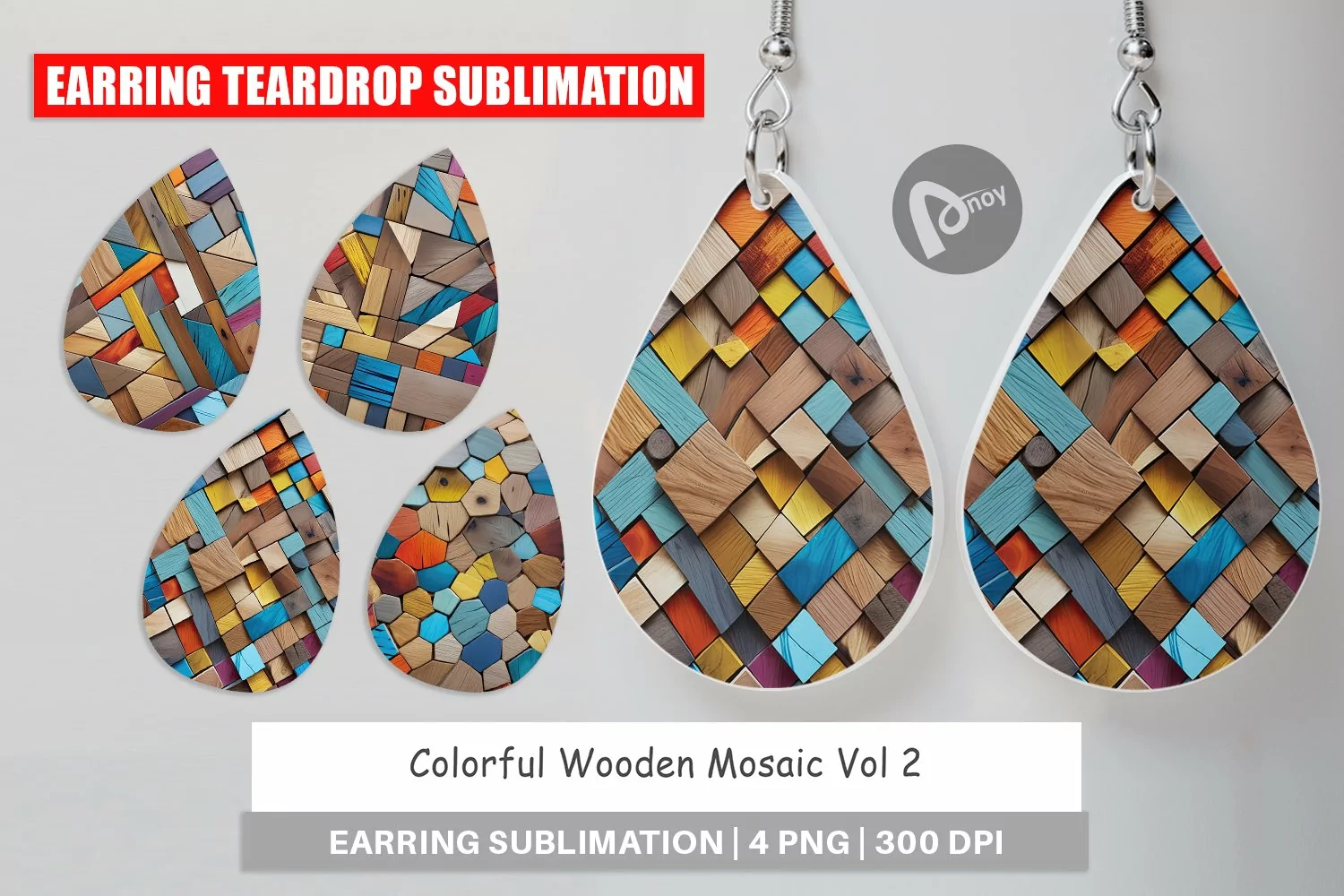 Earring Teardrop Colorful Wood Mosaic product image 1
