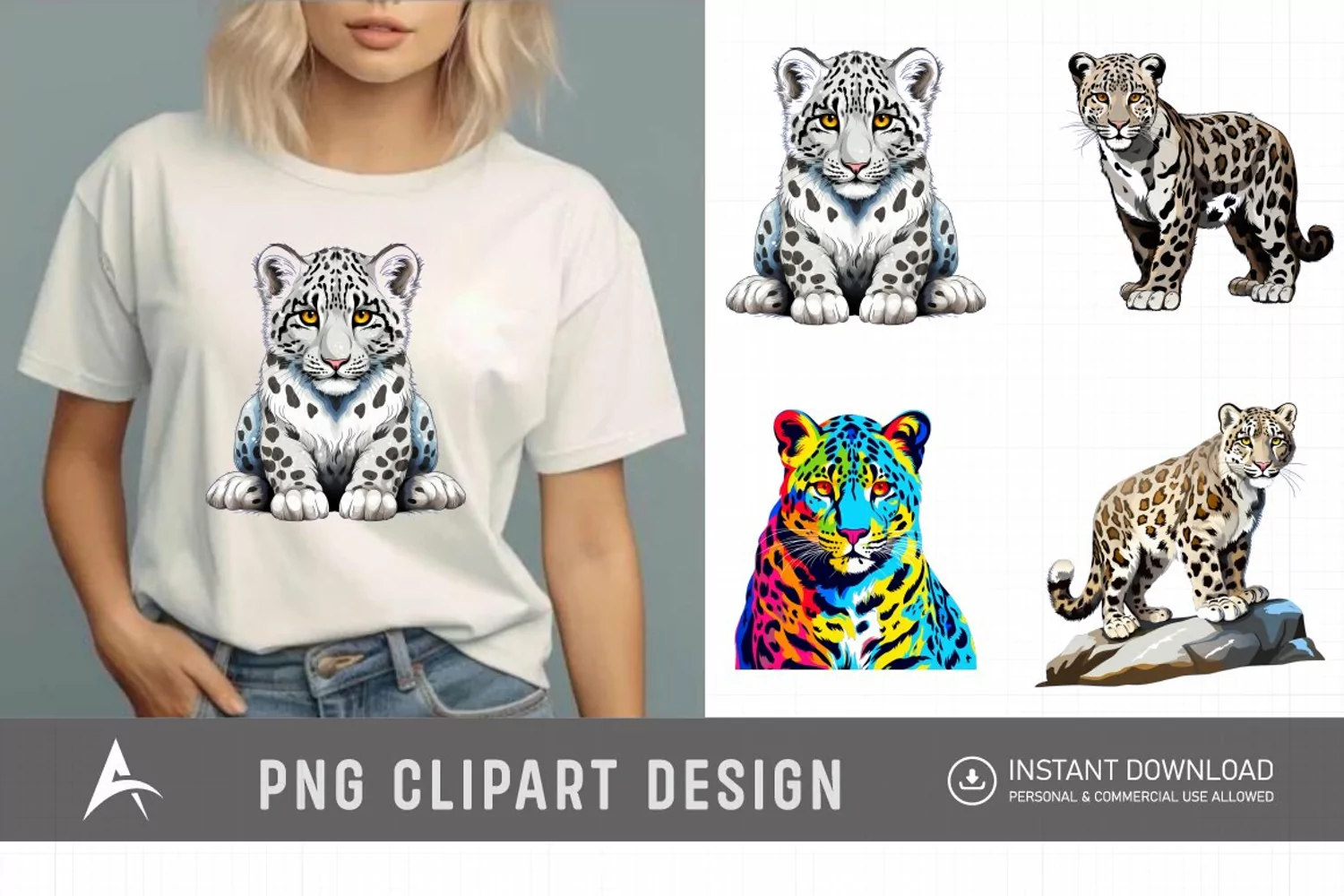 Watercolor Colorful Snow Leopard Clipart product image 1