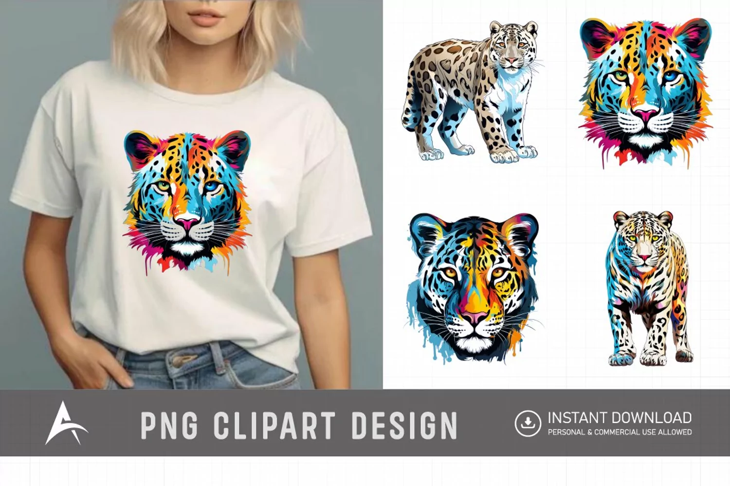 Watercolor Colorful Snow Leopard Clipart product image 1