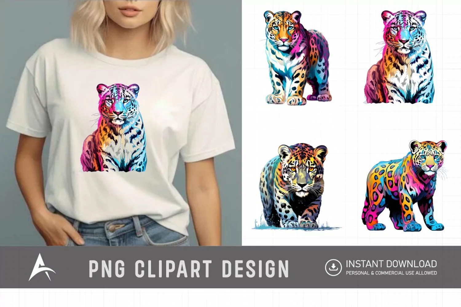 Watercolor Colorful Snow Leopard Clipart product image 1