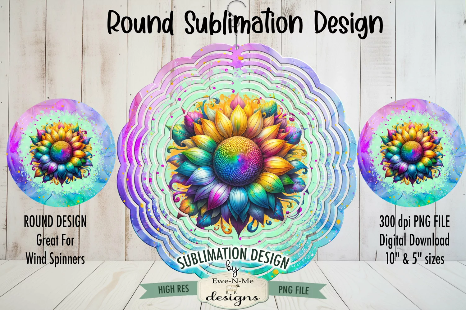 Colorful Sunflower Wind Spinner Round Sublimation Design PNG product image 1