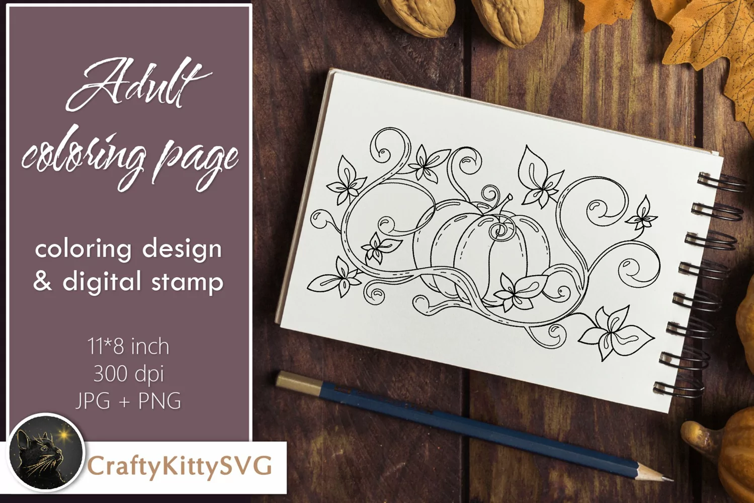Vintage Pumpkin, Autumn Pumpkin, Fall Pumpkin, Line Art product image 1